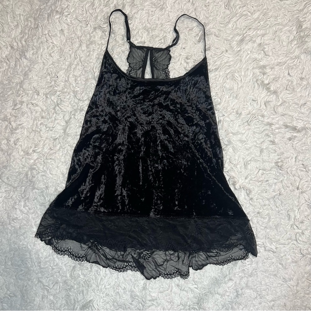 Black Velvet Lace Trim Tank Top